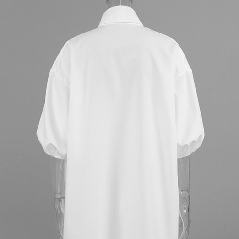 Tied Button Up Puff Sleeve Shirt - Picture 6 of 8